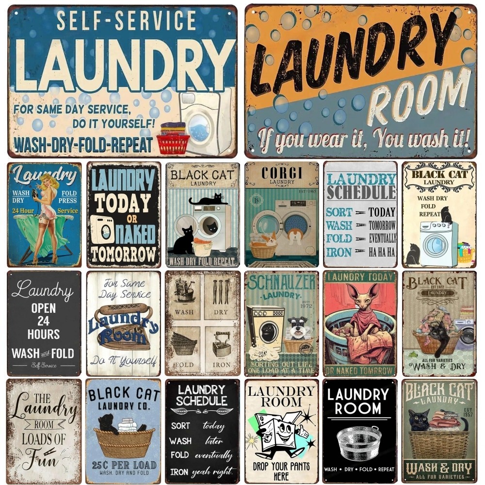 Vintage Fun Laundry Room Metal Tin Sign Plaque Black Cat Posters ...