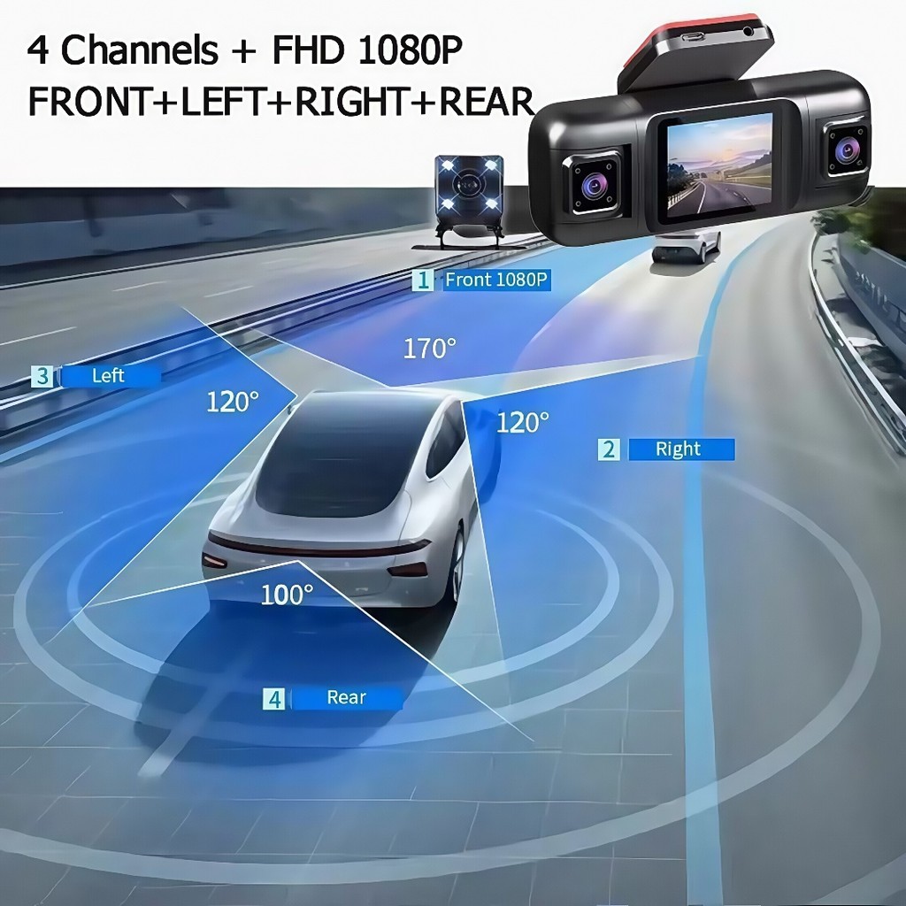 Car Dash Cam 4 Channel with Night Vision for Car DVR 360° Front Left ...