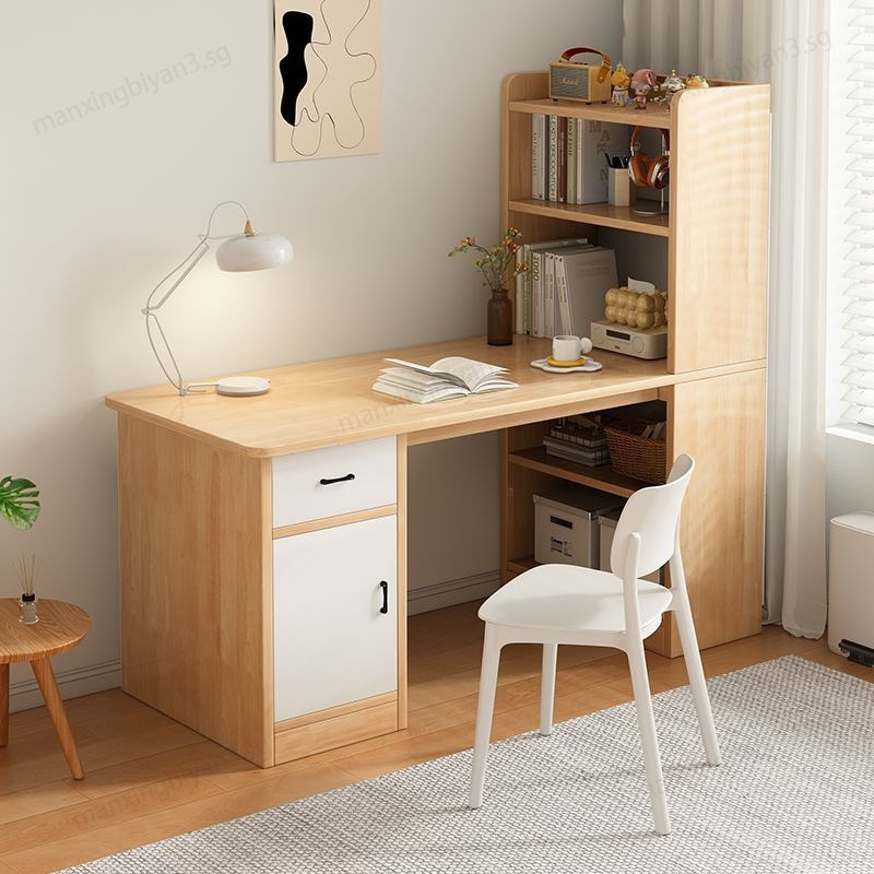 Study Table Solid Wood Office Table Bookshelf Integrated Desk Small ...