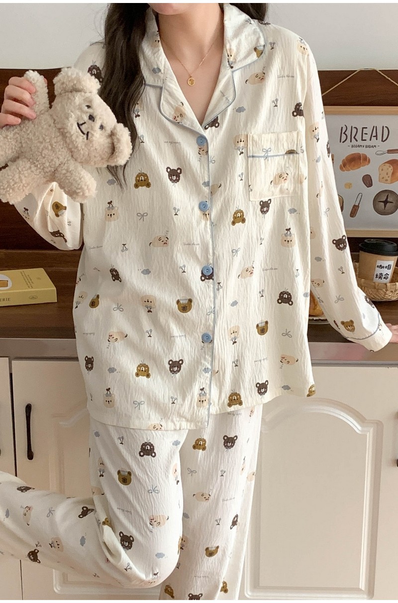 Cotton Pajamas Women M-5XL Plus Size Pyjamas Set Spring Autumn Thin ...