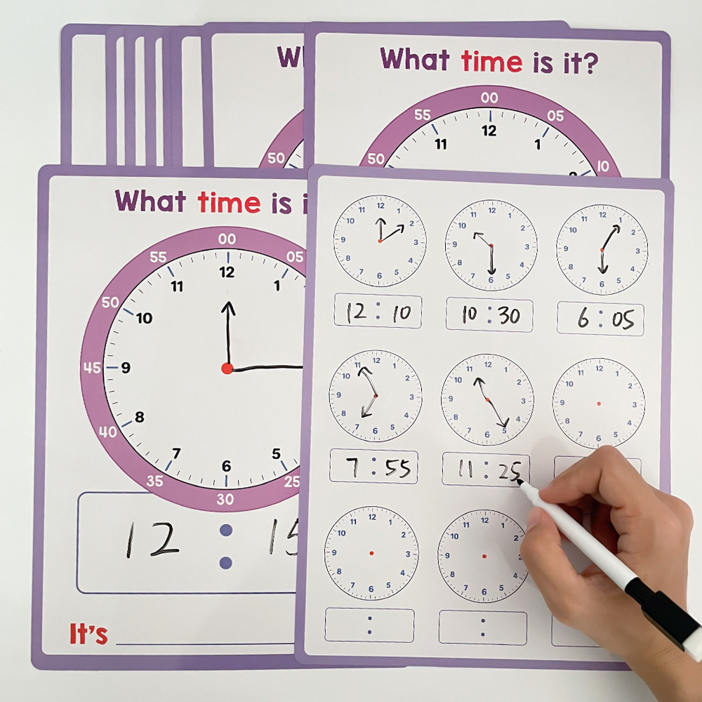 Children Learning Clock Educational Poster Erasable Demonstration ...