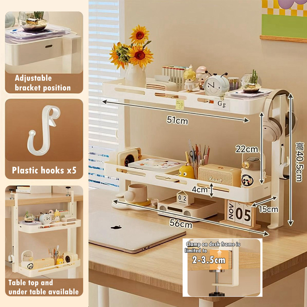2Layers Desktop Storage Rack Clamp-On Organiser Shelf Office Table ...