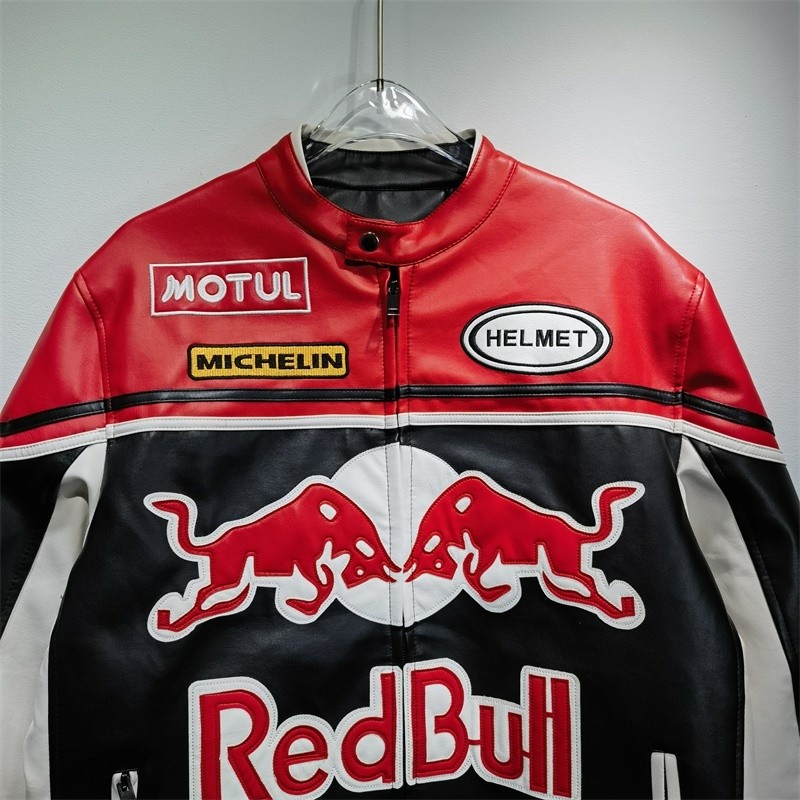 American Racing Suit Leather Jacket Embroidered Retro Men Women Autumn ...