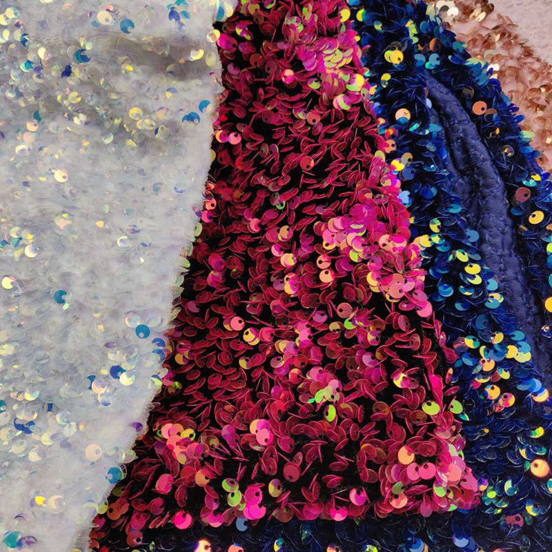 Non-fleece elastic fabric 5mm Sequin Embroidered Fabric Fashion ...