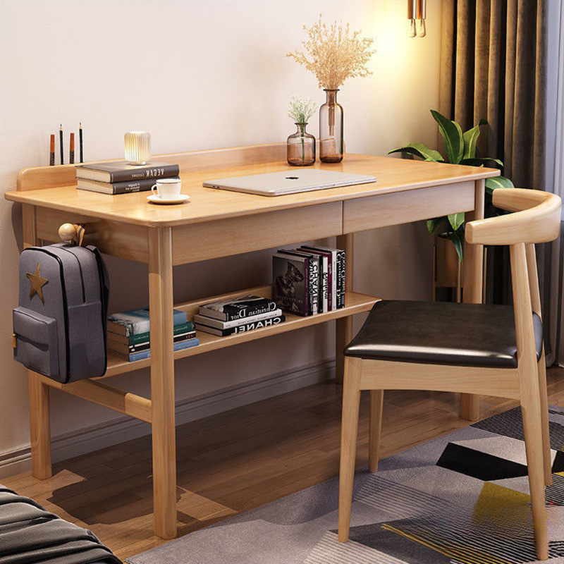 Study Table Simple Walnut Colour 140cm Double Drawer Table Bedroom ...