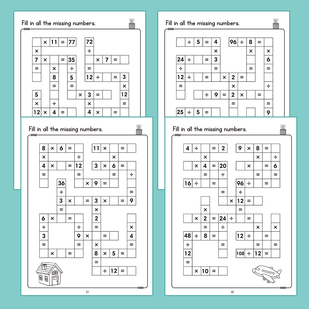 32 Pages 1-12 Multiplication & Division Math Workbook for Kids ...