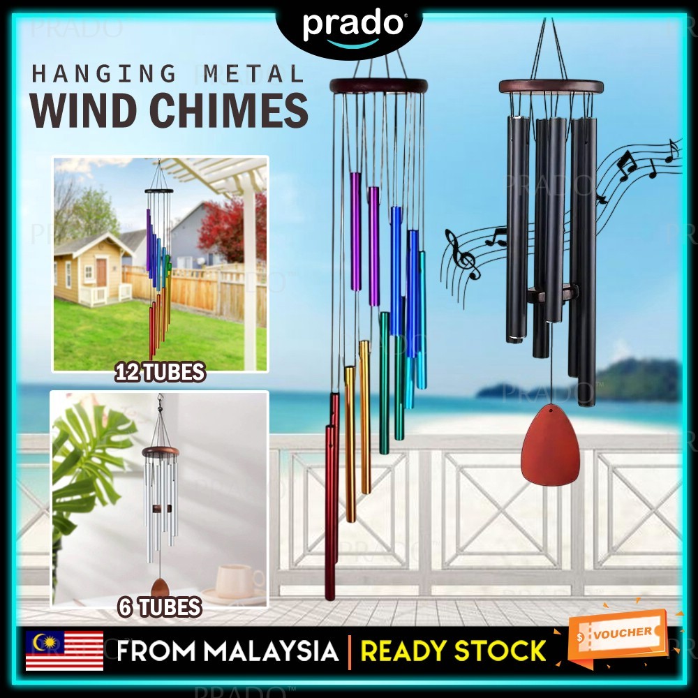 PRADO Walnut 6/12 Tubes Wind Chimes Outdoor Deco Hanging Home Balcony ...