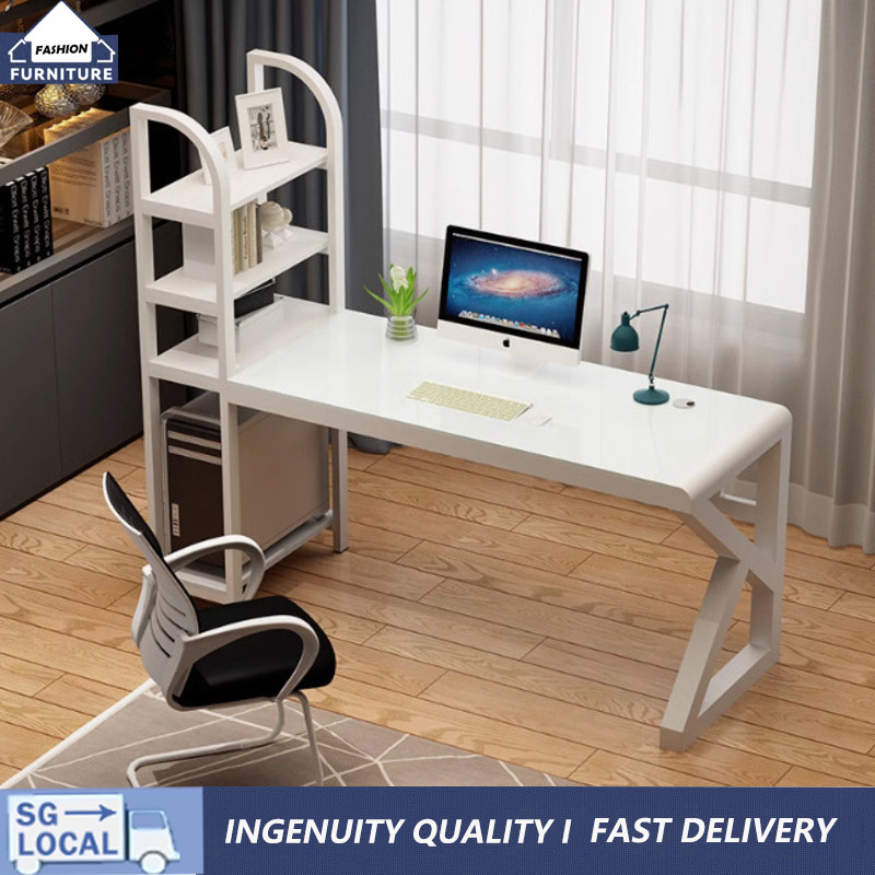 WDD Modern Study Room With Bookshelf Tempered Glass Computer Desk ...
