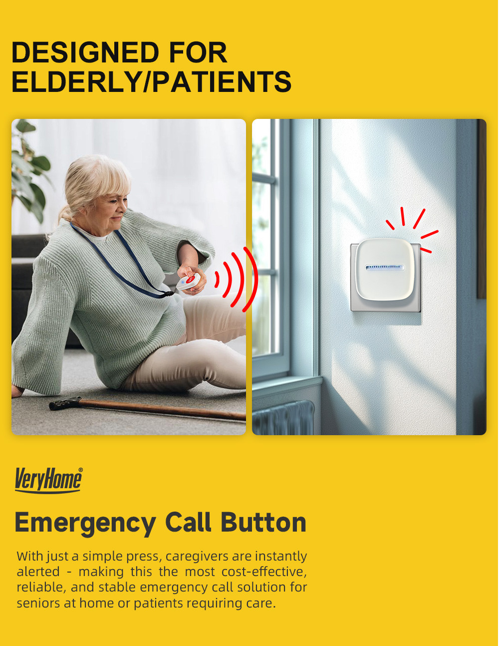 Portable Elderly SOS Alarm Button, Wireless Medical Alert Pendant for ...