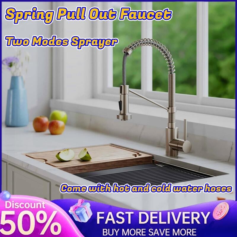 Spring Pull Out Faucet with Two Modes Sprayer Single Handle High Arc ...