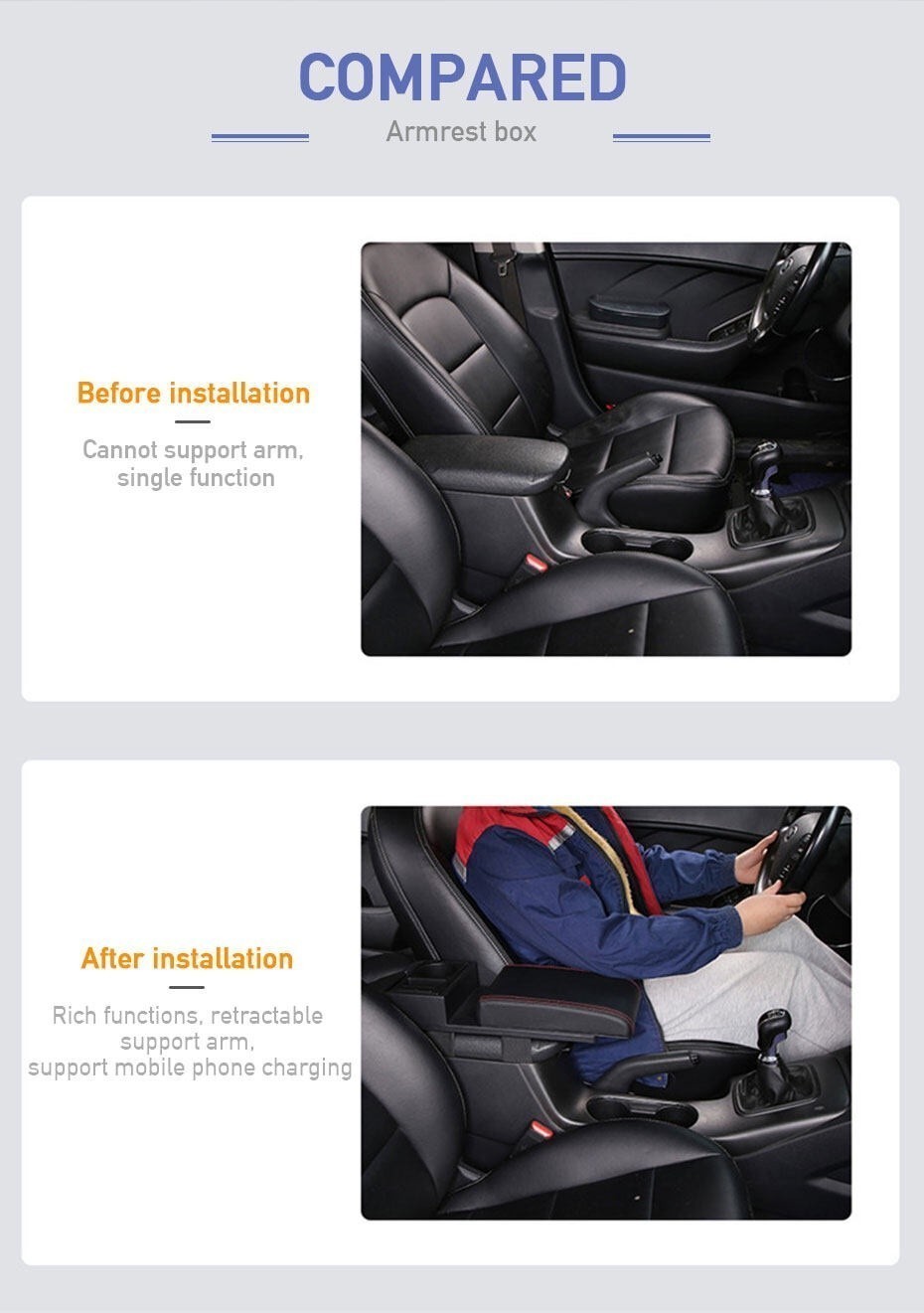 bochang Universal Car Armrest 2USB Charging Box Elbow Support Arm Rest ...