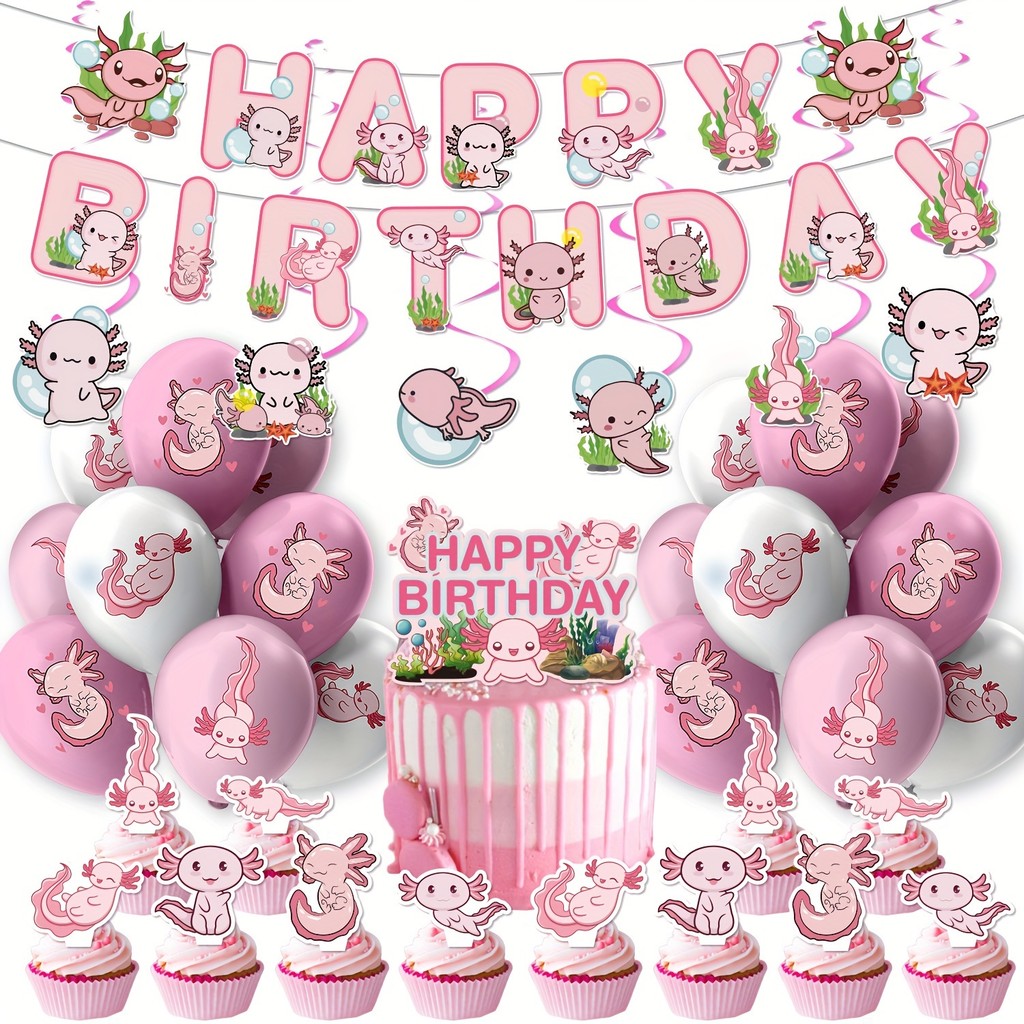 30pcs Pink Axolotl Balloons - 12 Inch Latex Party Decorations With Ribbon