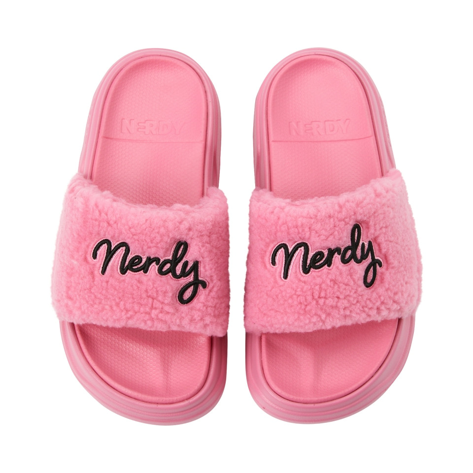 [人気]★NERDY★Lovely Letter Fleece Slide★フリース スライド K] NERDY LOVELY LETTER FLEECE SLIDE,HOT PINK, PNEW24SD012801