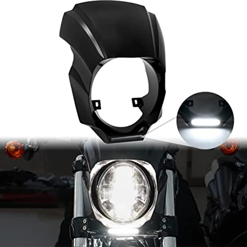 thumbnail image 2 of AIZOMA Black ABS Front Headlight Fairing Cowl Mask For Harley Sportster Dyna FX/XL (1973-Up) – 5-3/4 Inch Cutout 2 of 5