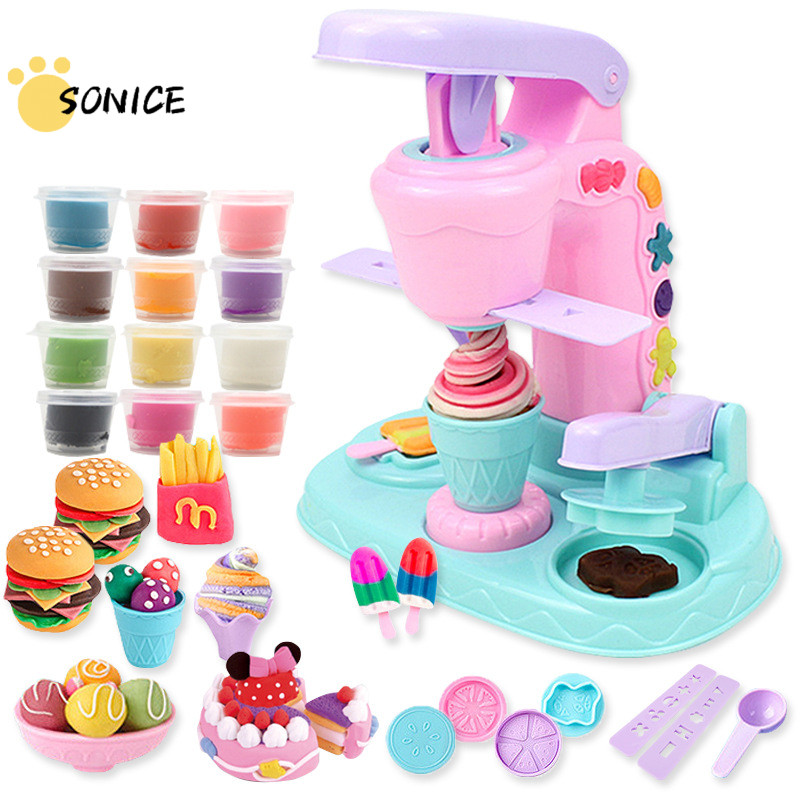 12 Colour Clay Play Plasticine Clay Kids Toy Ice Cream Machine