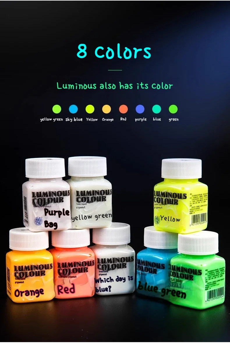 Luminous pigment 58ml Glow in The Dark Acrylic Luminous Paint Bright ...