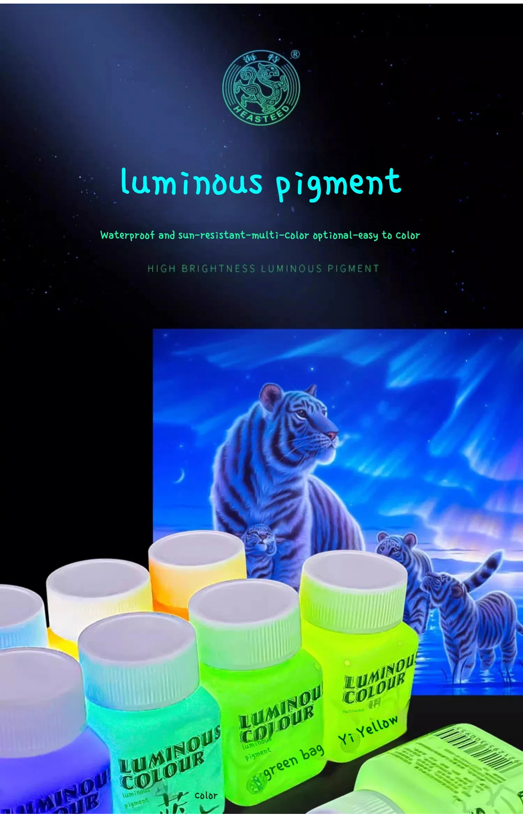 Luminous pigment 58ml Glow in The Dark Acrylic Luminous Paint Bright ...