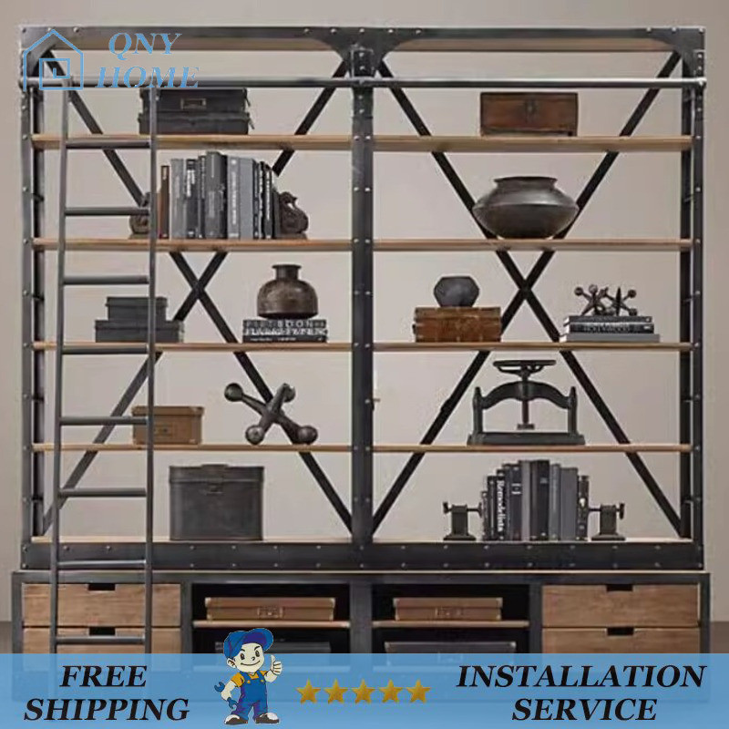 🔥Antique🔥 Iron Bookshelf - Floor Bookcase/Living Room/Industrial ...
