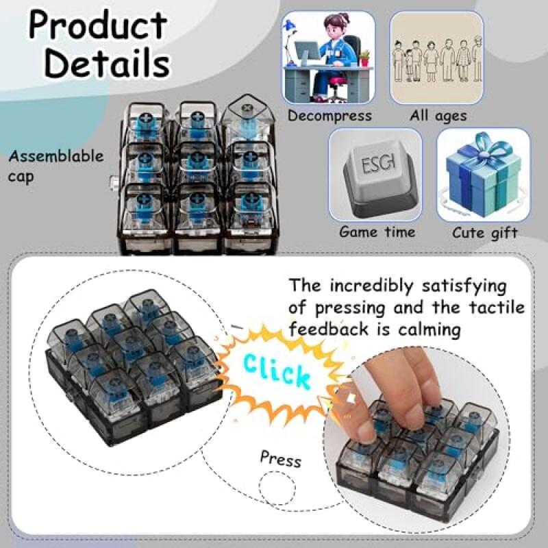 Macaron Color 9 Keyboard Keychain LED Stress Relief Clicking Keyboard ...