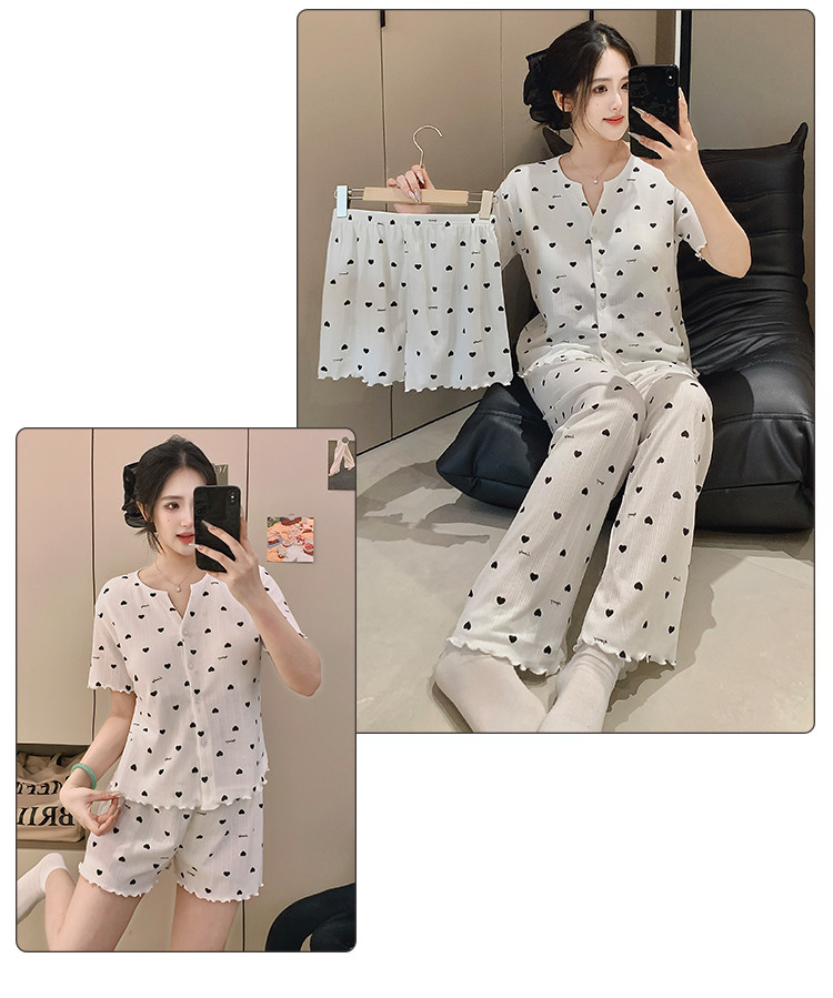 Padded Pyjamas Women Cotton 3 piece Pajamas Set Summer Short sleeve ...