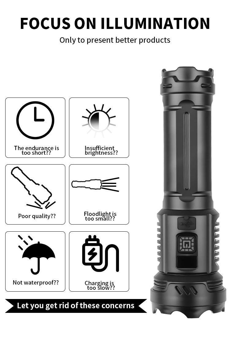 Powerful LED Flashlight USB-C Fast Charging & Built-in 1800mAh Battery ...
