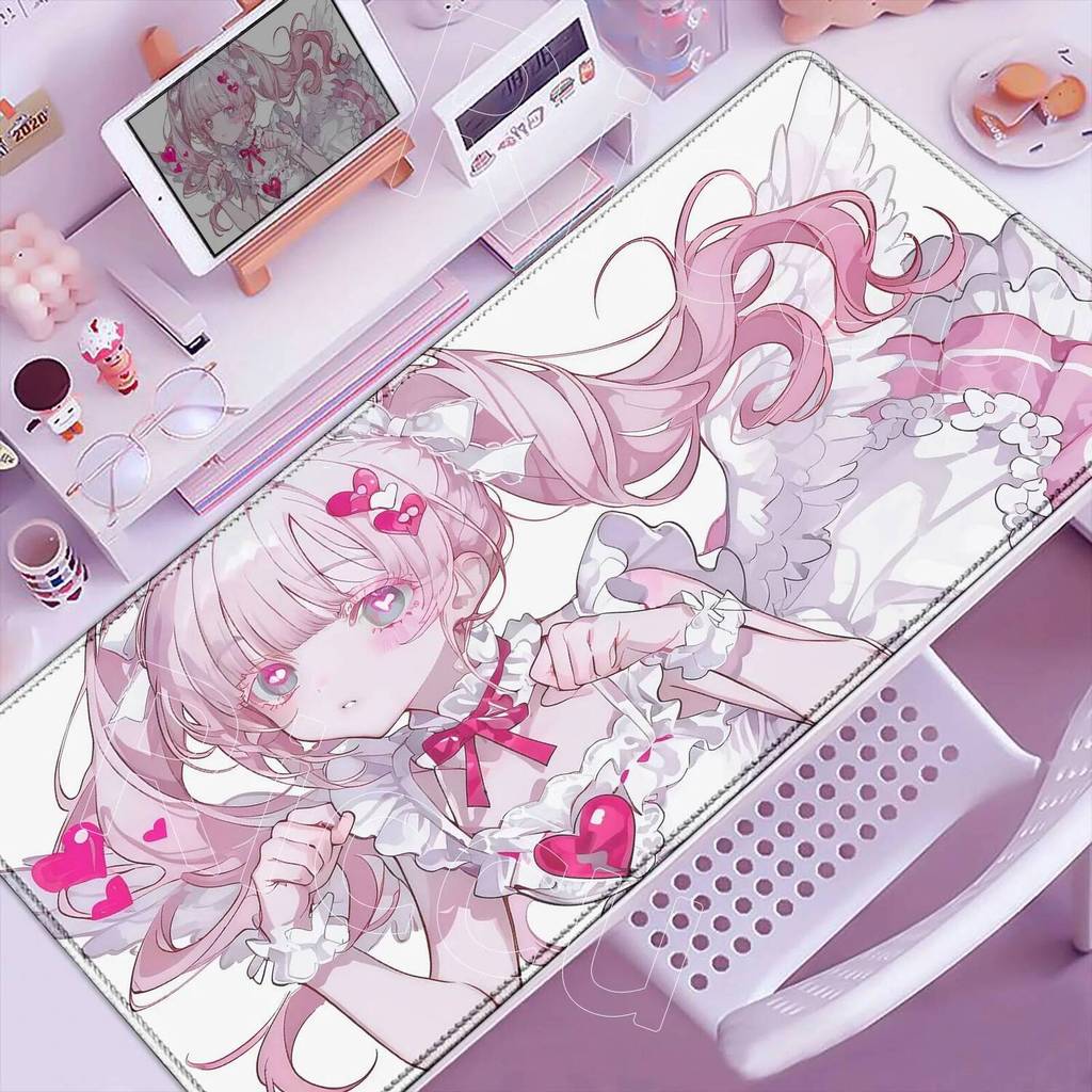 Cute Anime Girl Mouse Pad Pink Mousepad Big Kawaii Mouse Mat Computer ...