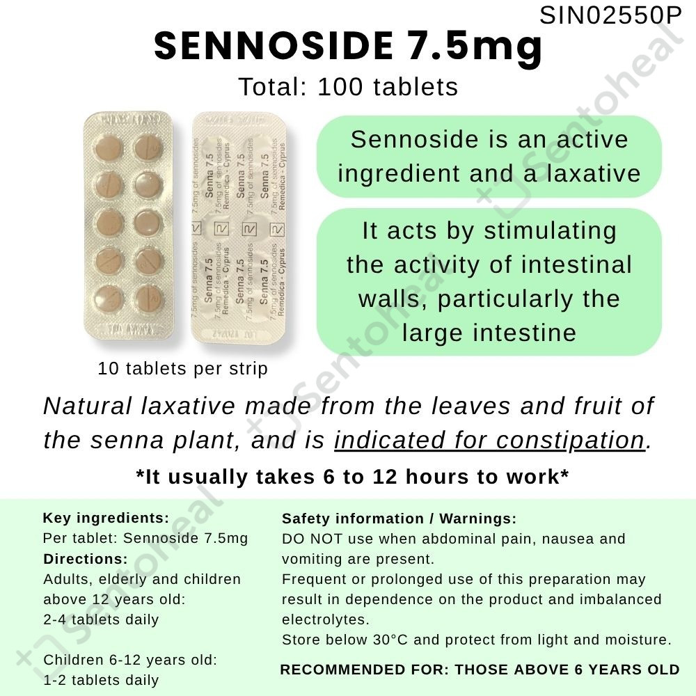Senna Sennosides 7.5mg Constipation Tablets 100s by Remedica ...