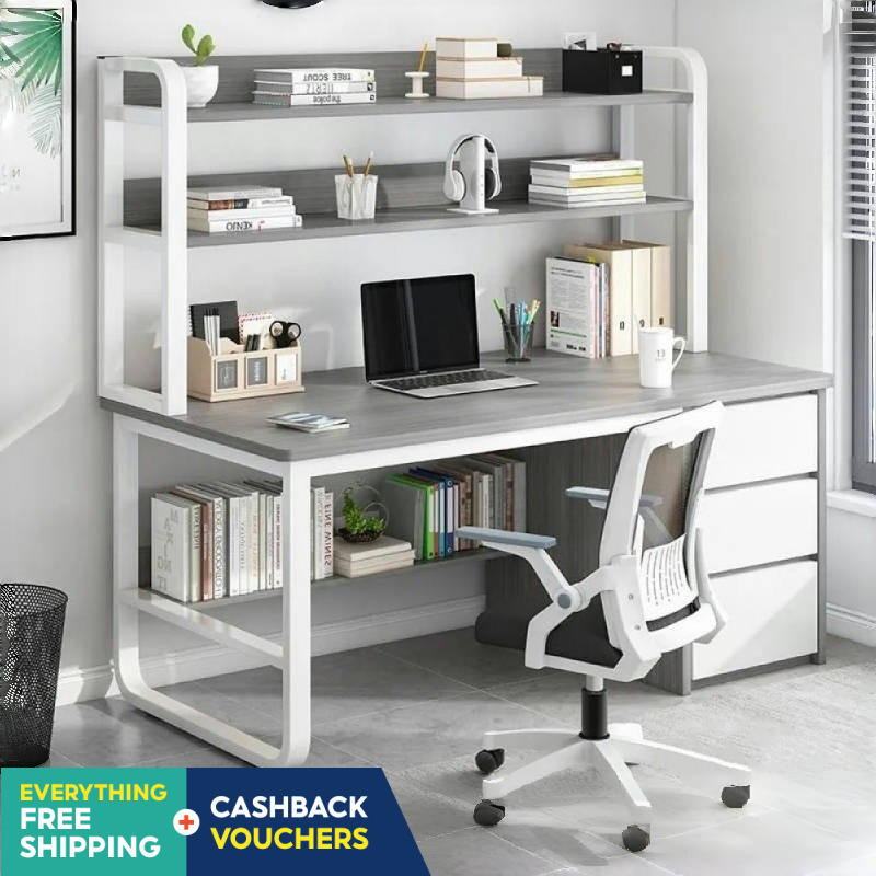 Simple Modern Study With Drawer Bookshelf Computer Desk Bookcase ...