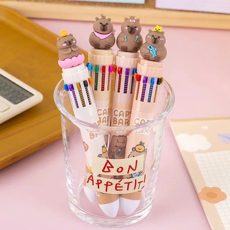 1-4pcs 10 Colors Ballpoint Pen Kawaii Capybara 0.5mm Colorful Ink Pens ...