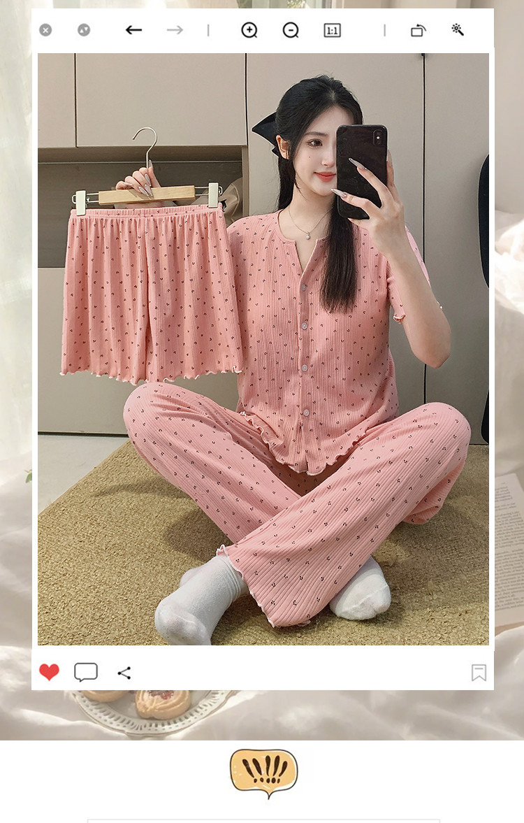 Padded Pyjamas Women Cotton 3 piece Pajamas Set Summer Short sleeve ...