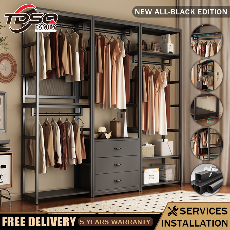 TDSQ Open Wardrobe Coat Rack Wardrobe Clothes Rack Corner Metal Clothes ...