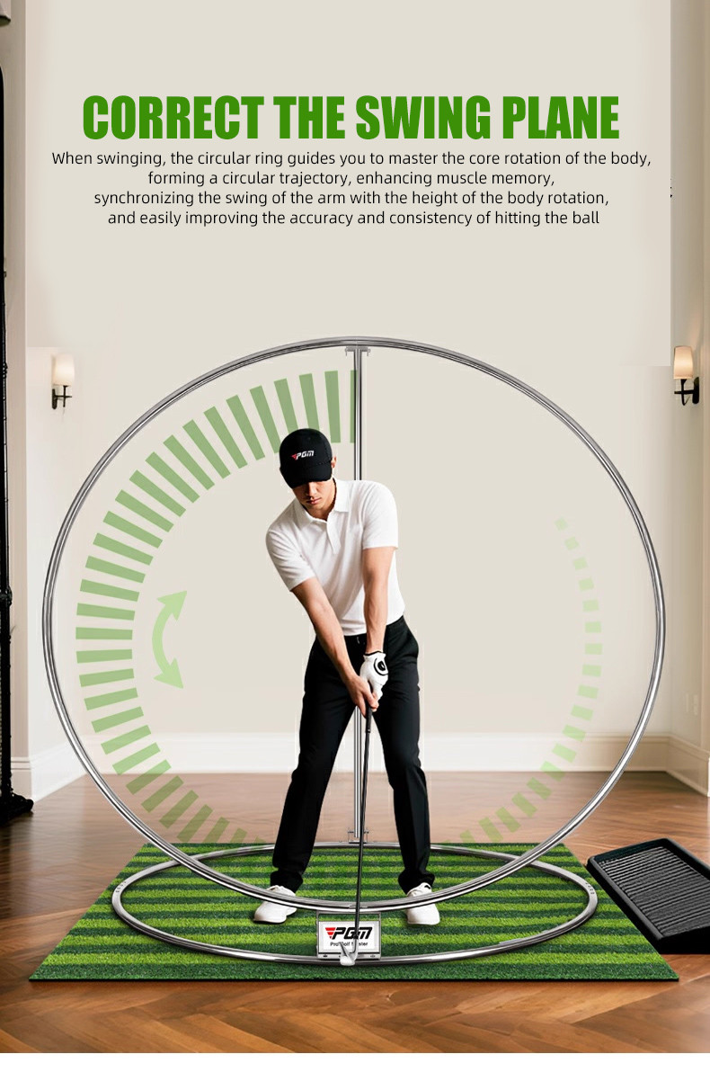 PGM Golf swing trainer with guided circle frame for swing plane ...