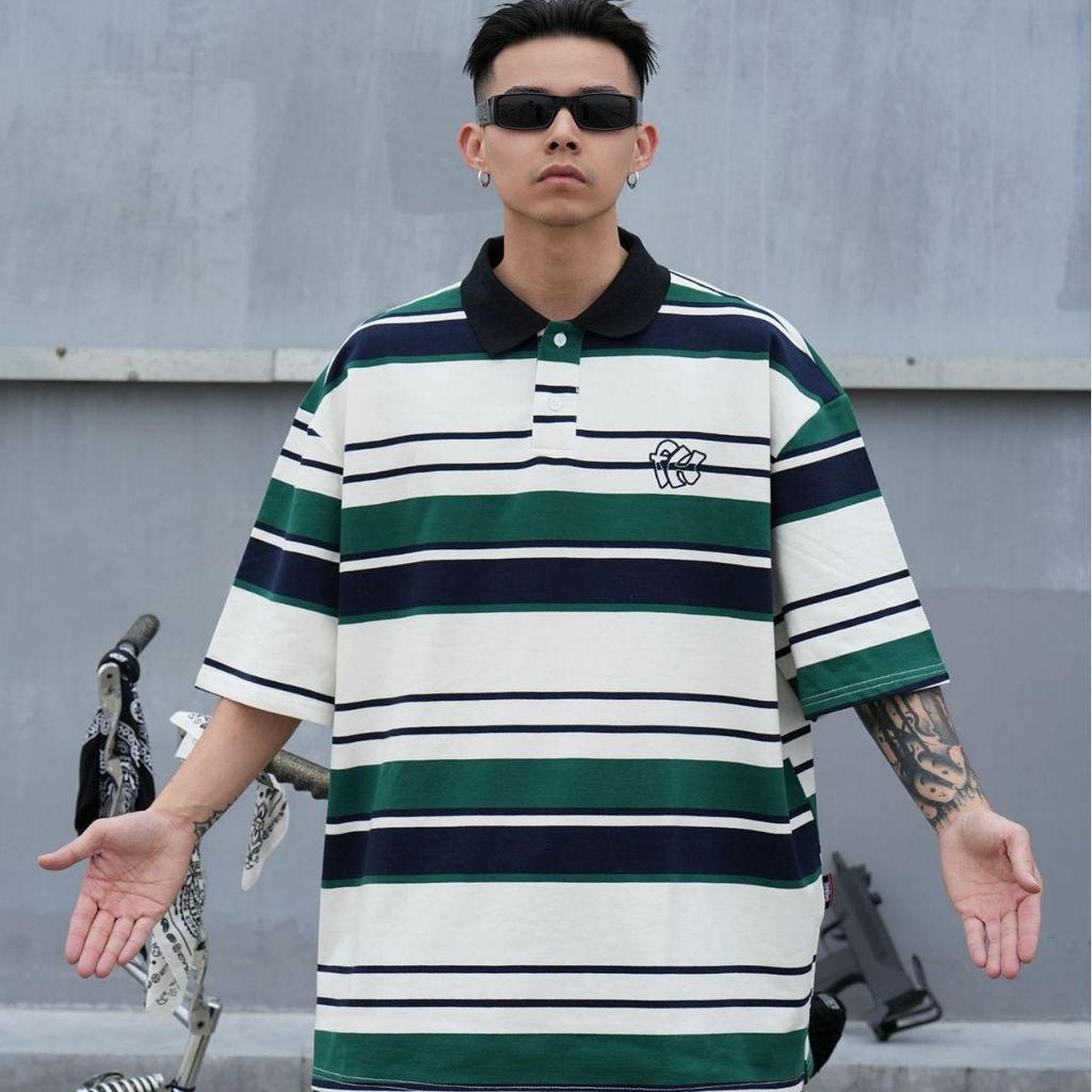Chicano Embroidered Loose Hip Hop Half Sleeve Striped Oversized ...