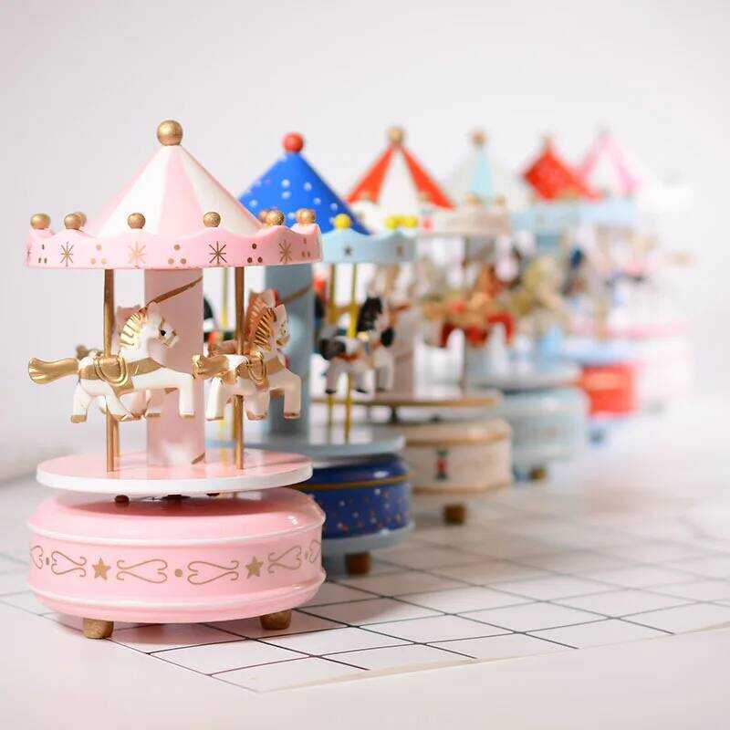 Wooden Carousel Music Box with Ferris Wheel - Rotating Musical Gift for ...