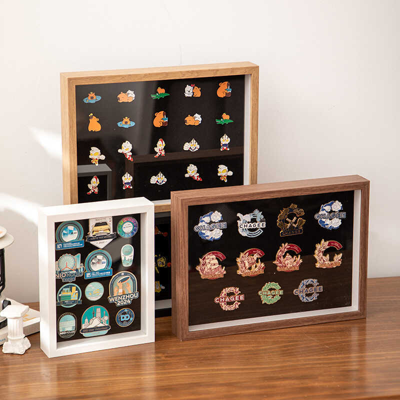 Badge Display Frame Metal Brooch Collection Storage Box Photo Frame ...