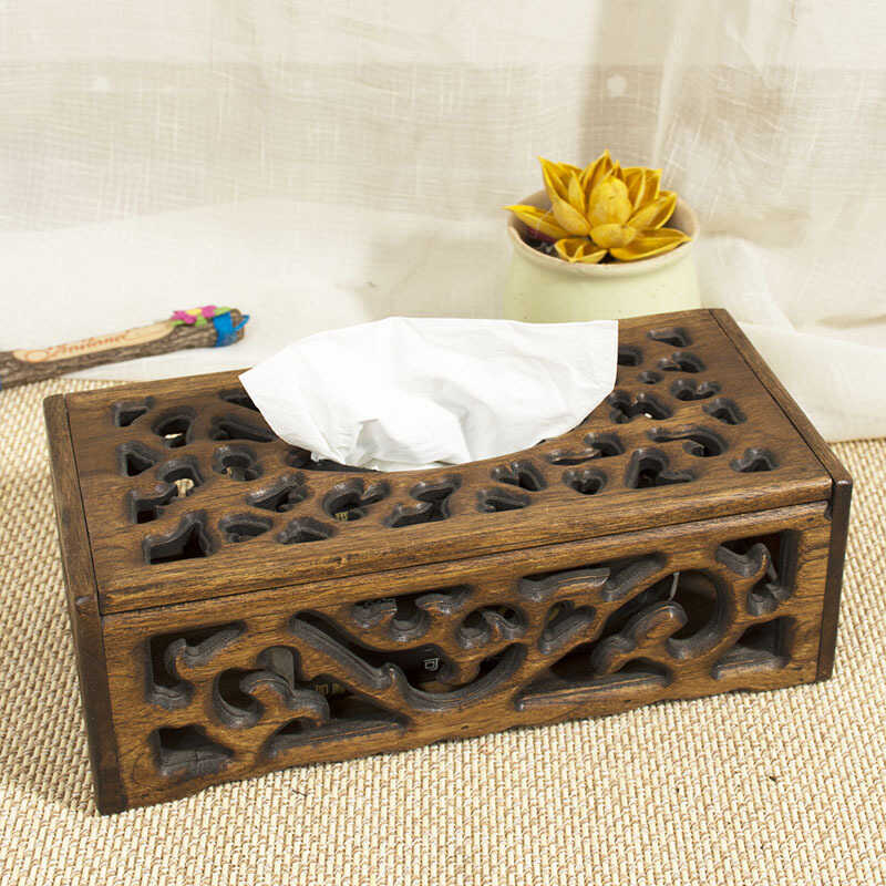 T Thailand Retro Solid Wood Hollow Tissue Box Living Room Southeast ...