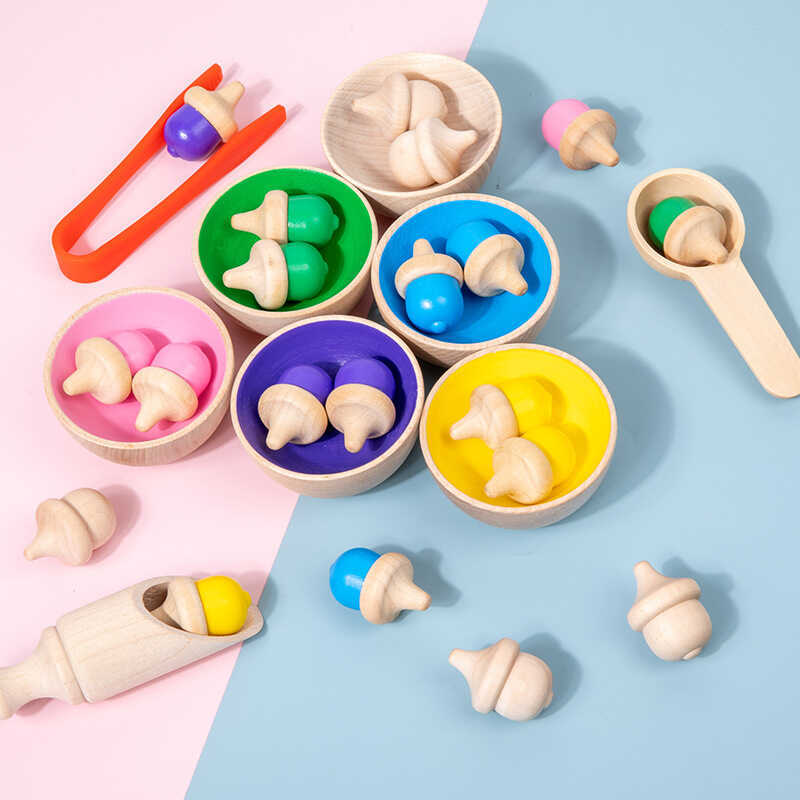 Desktop Wooden Counting Color Classification Cup Game Small Top Wooden ...