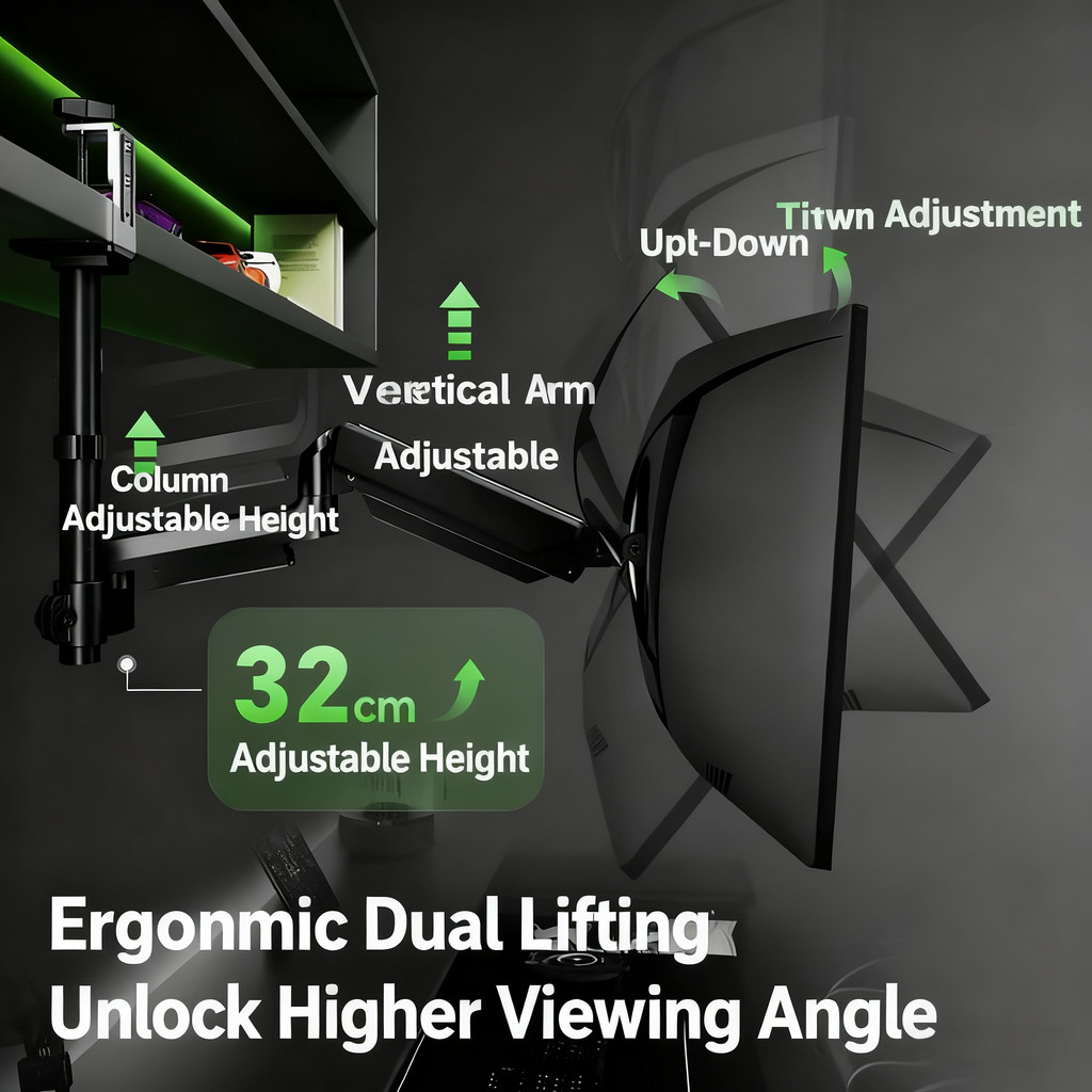Inverted Monitor Arm Adjustable Computer Monitor Bracket Computer Stand ...