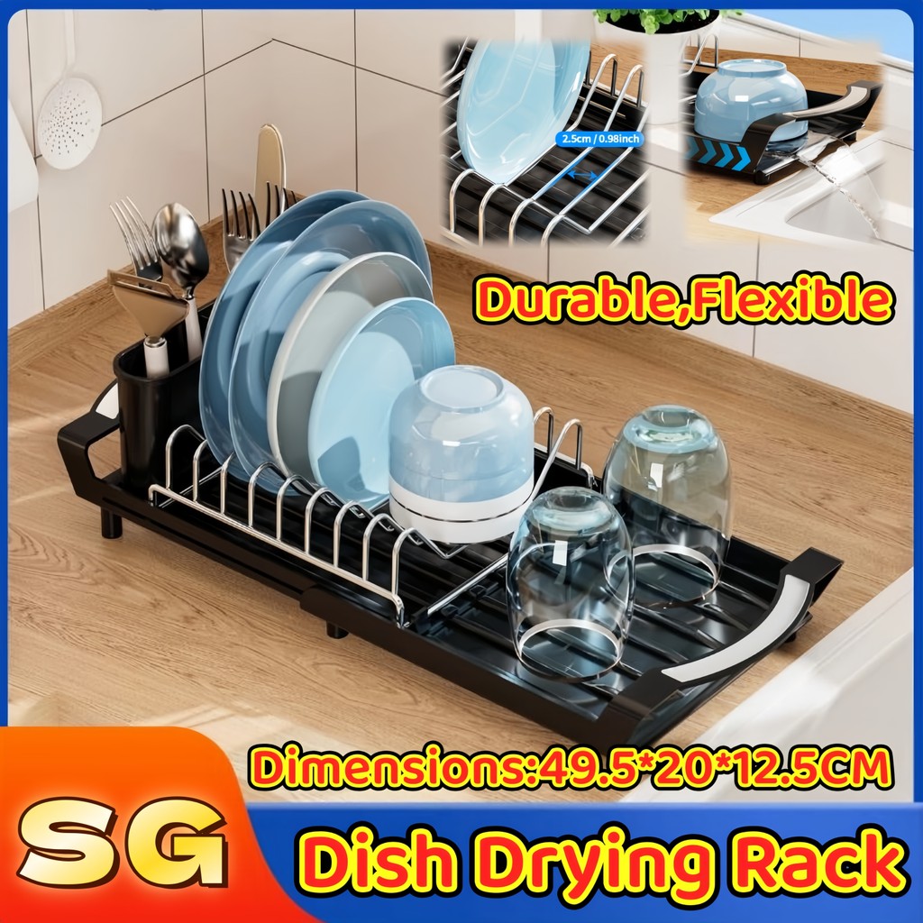 Mini Expandable Compact Dish Rack with Extendable Tray, Black | Shopee ...