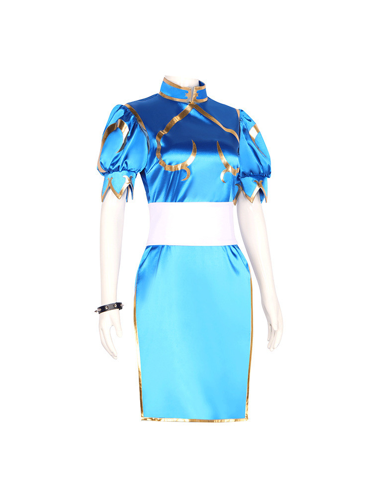 Street Fighter II The World Warrior Cos Clothes Chun Li Blue Cheongsam ...