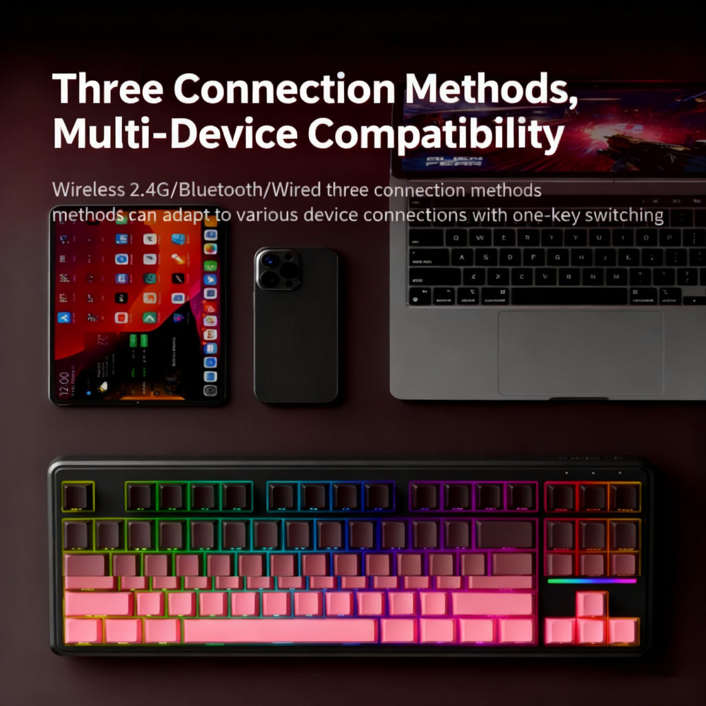 TechPulse Mechanical Keyboard 5000mAH/87 keys RGB/Tri-Mode Wired ...