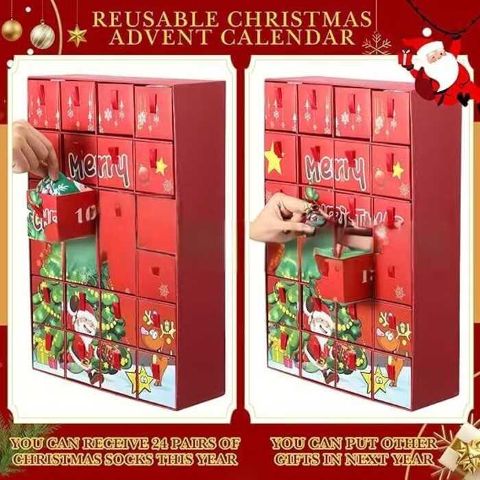 2025 Christmas Countdown Advent Calendar Socks Mystery Box 24PCS Men ...