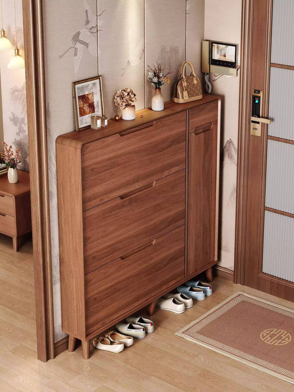 Ultra-Thin Flip Shoe Cabinet | New Chinese Style Wall-Mounted Entryway ...