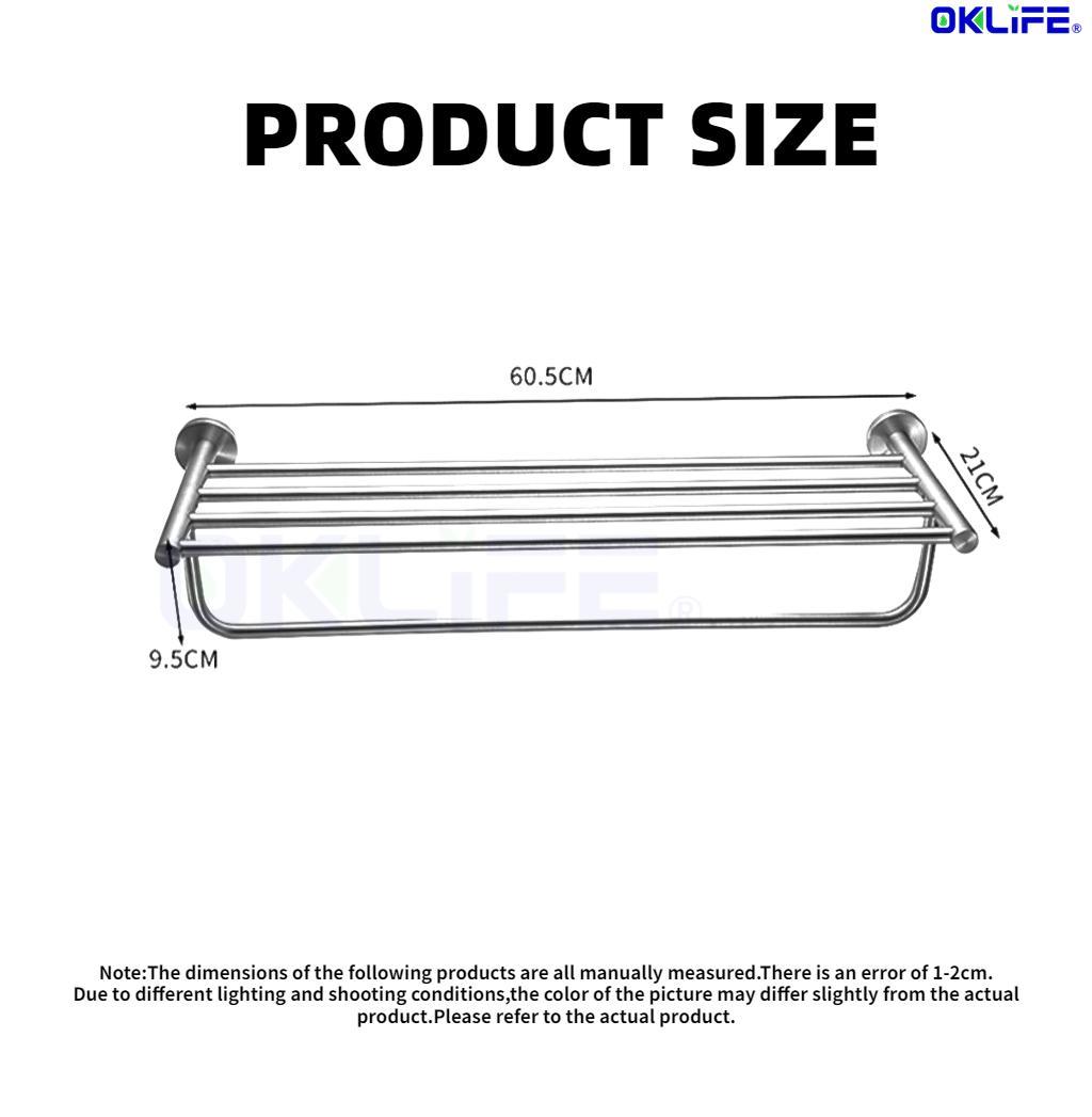 304 Stainless Steel Wall-Mounted Bathroom Towel Rack with Storage Shelf view 7