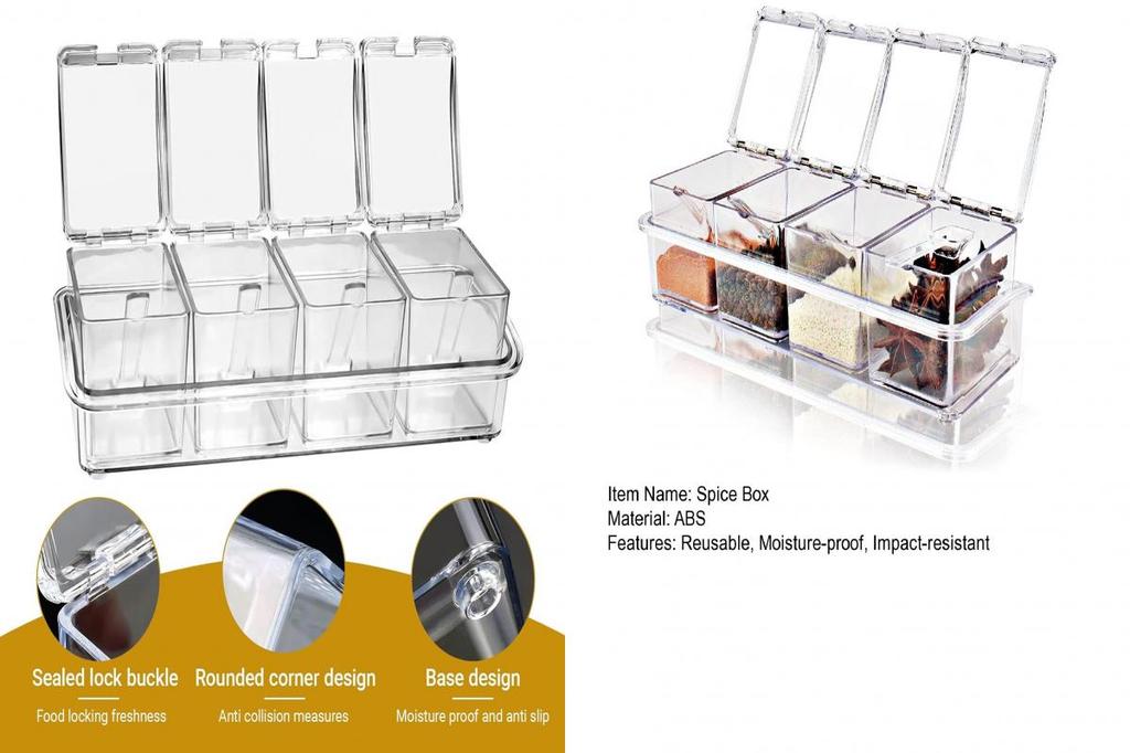 Kitchen Spice Storage Acrylic Seasoning Box 4-in-1 Transparent Spice ...