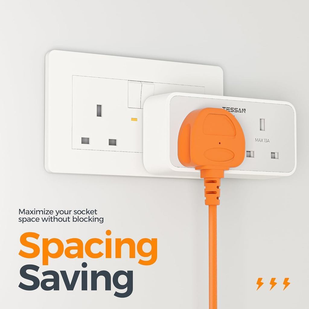 TESSAN Multi Plug Extension with USB C Extension Plug Adapter Power ...