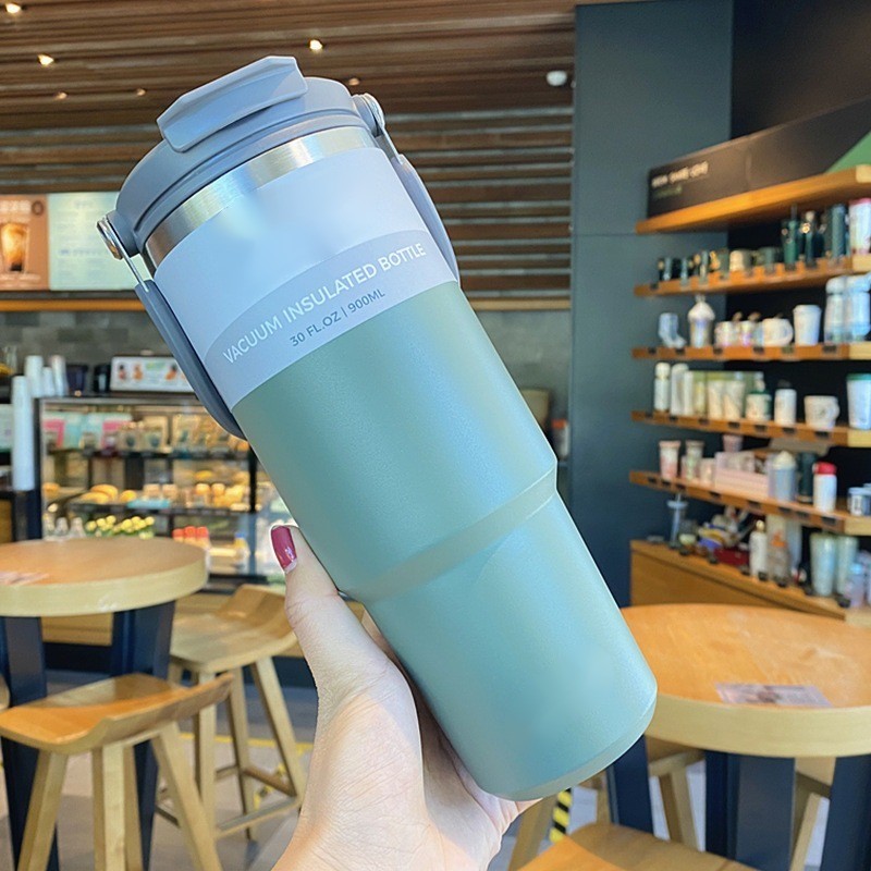 304 Stainless Steel Tumbler with Straw Large-Capacity Coffee Cup ...