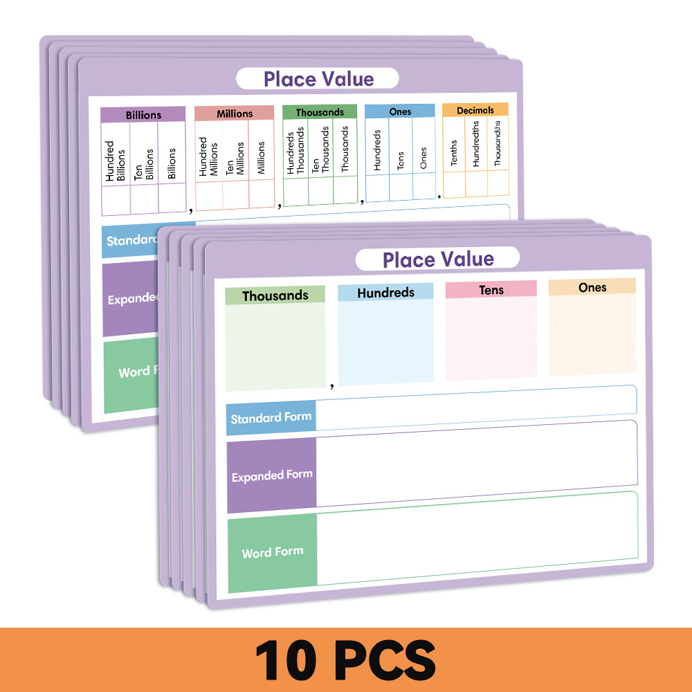 10Pcs Dry Erase Maths Place Value Chart for Kids Kindergarten From ...