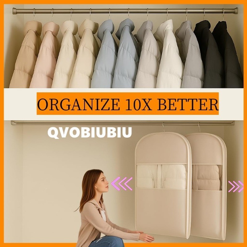 Space Saving Hanging Garment Bag Compression Storage Organizer ...