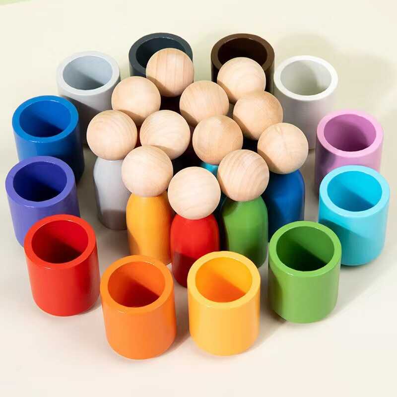 Color Classification Cup 12 Color Balls and Cups Wooden Beads Matching ...